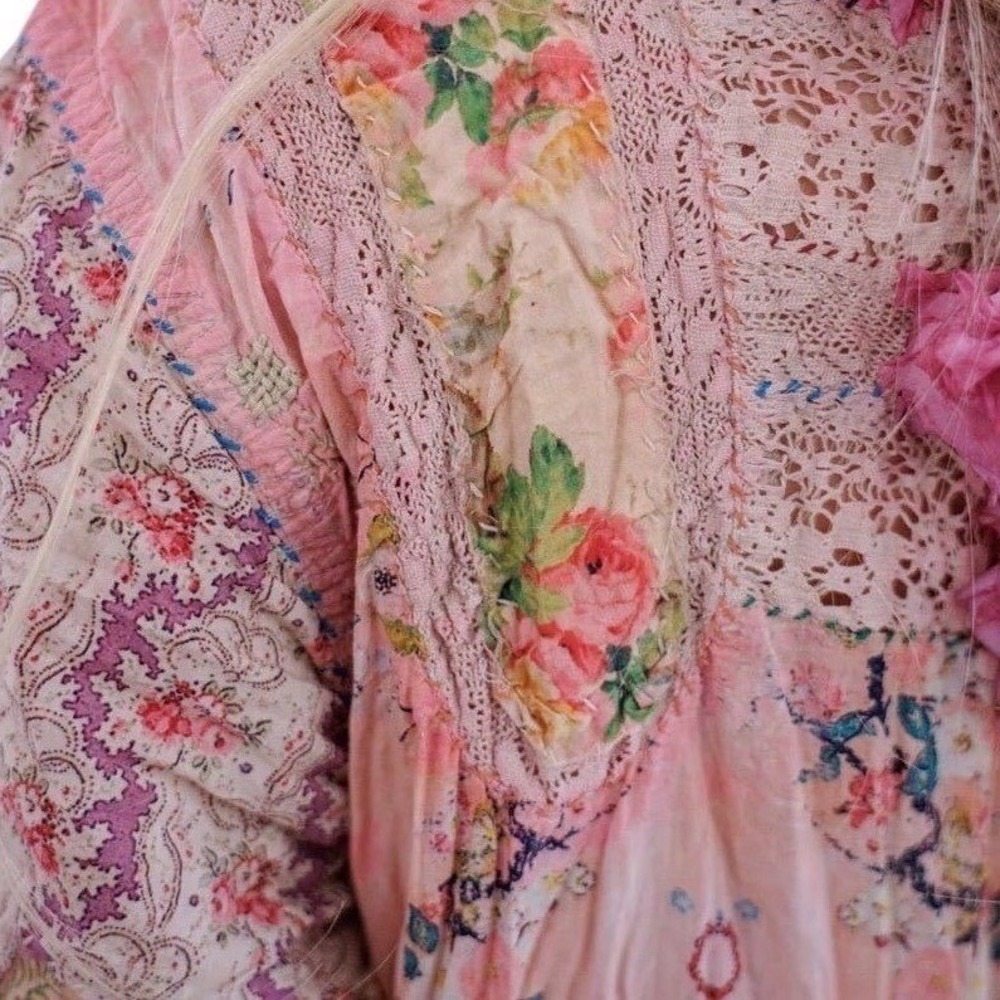 Magnolia Pearl Romantic Dress Pink Peach Lace Crochet Embroidered Short Sleeve - Picture 14 of 16